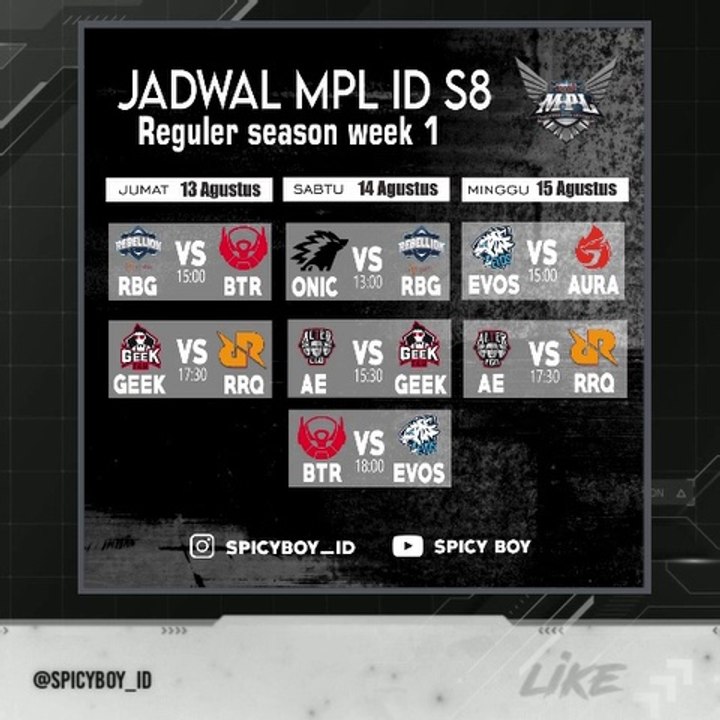 Jadwal Regular Season MPL ID Season 8 Week 1 - 8