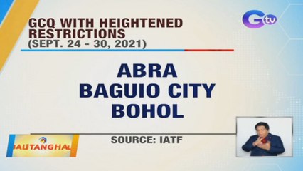 Ilang lugar, isinailalim sa GCQ with heightened restrictions mula Sept. 24 - 30, 2021 | BT