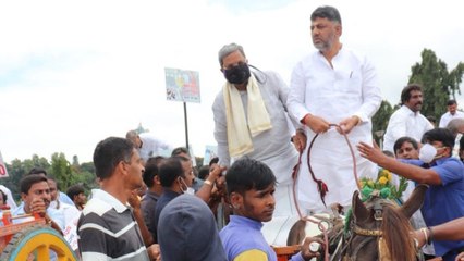 DK Shivakumar ಹಾಗು Siddaramaiah ಟಾಂಗಾ ಗಾಡಿ ಏರಿ ಪ್ರತಿಭಟಿಸಿದರು | Oneindia Kannada