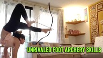 'Mongolian Contortionist demonstrates her unrivaled foot archery skills'