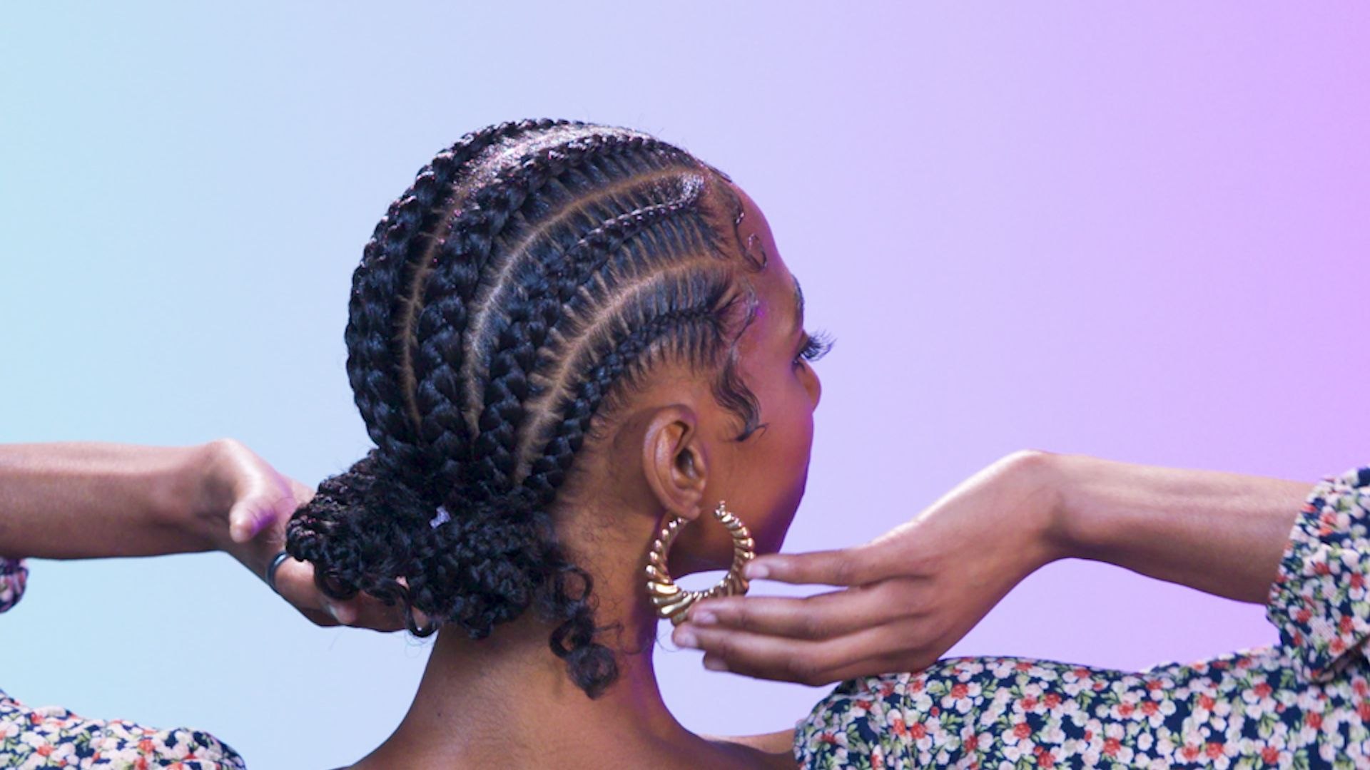 6 Stitch Braids with Curly Buns  Cosmo's The Braid Up - video