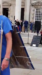 Marvina Newton addresses the crowd at Leeds climate change protest