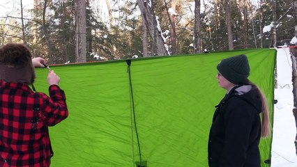 Winter Bushcraft Camp No Tent - Build Shelter in Show w_ Fire Inside