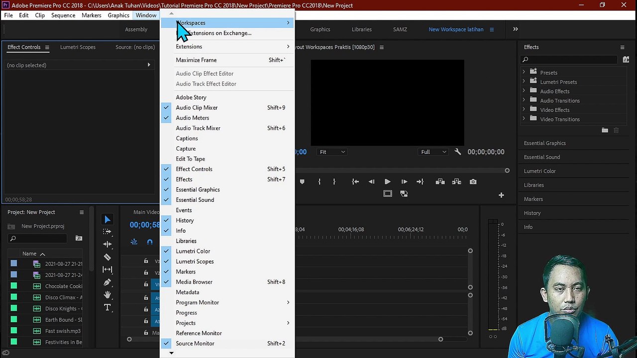 Layout Workspaces Praktis Adobe Premiere Pro
