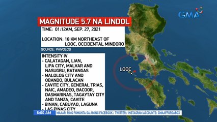 Pagyanig dulot ng magnitude 5.7 na lindol sa Looc, Occidental Mindoro, naramdaman hanggang sa ilang lungsod sa NCR at Cavite | UB