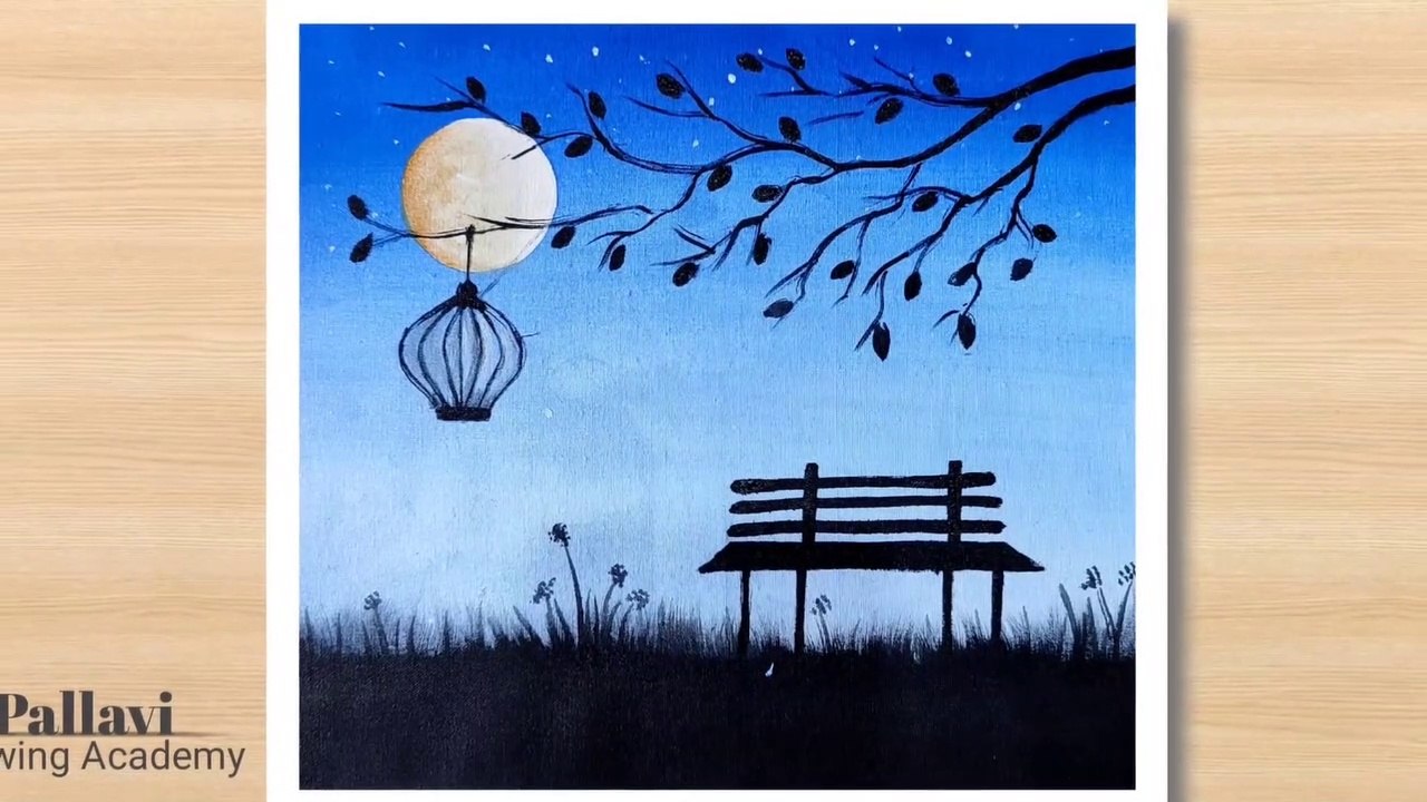 Easy painting with tree  bench for beginners  Poster color drawing  Pallavi Drawing Academy_