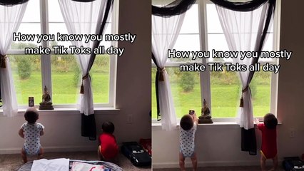 'Adorable twin babies copy mom by acting as if they are making a TikTok '