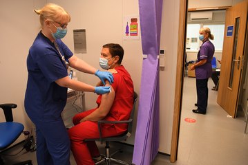 Andy Curran having his Covid booster jab at Chorley Hospital
