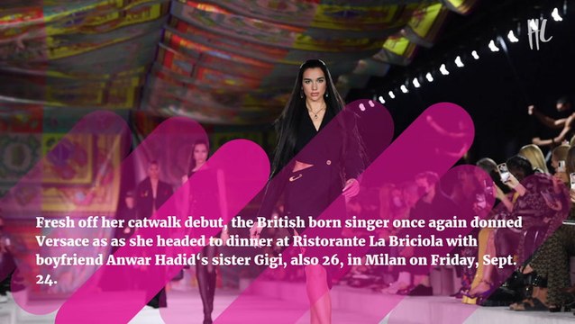 Dua Lipa Wears Miniskirt & Sweater With Nothing Underneath For Dinner With Gigi Hadid After Runway Debut