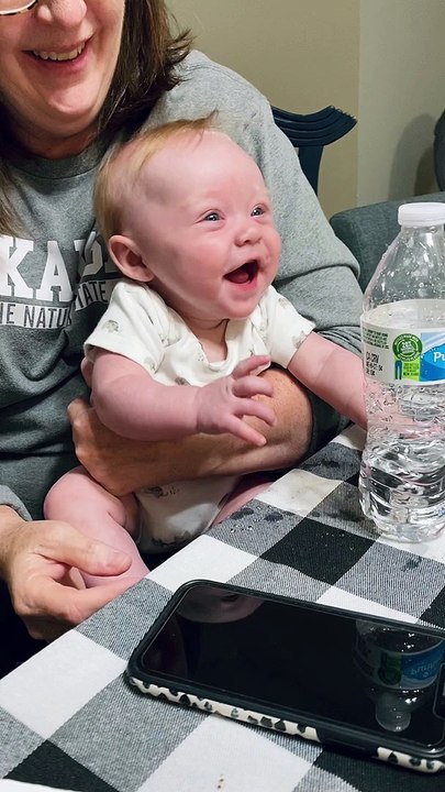 Baby Belly Laughs at Crinkling Water Bottle