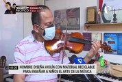 Hombre diseña violín con materiales reciclables para enseñar a niños el arte de la música