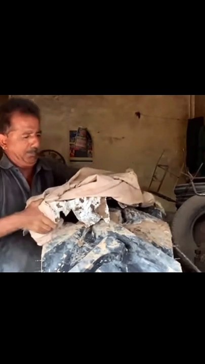 Truck tyres repairing in a local workshop with amazing skill