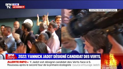 La joie des militants de Yannick Jadot après la victoire du candidat à la primaire écologiste