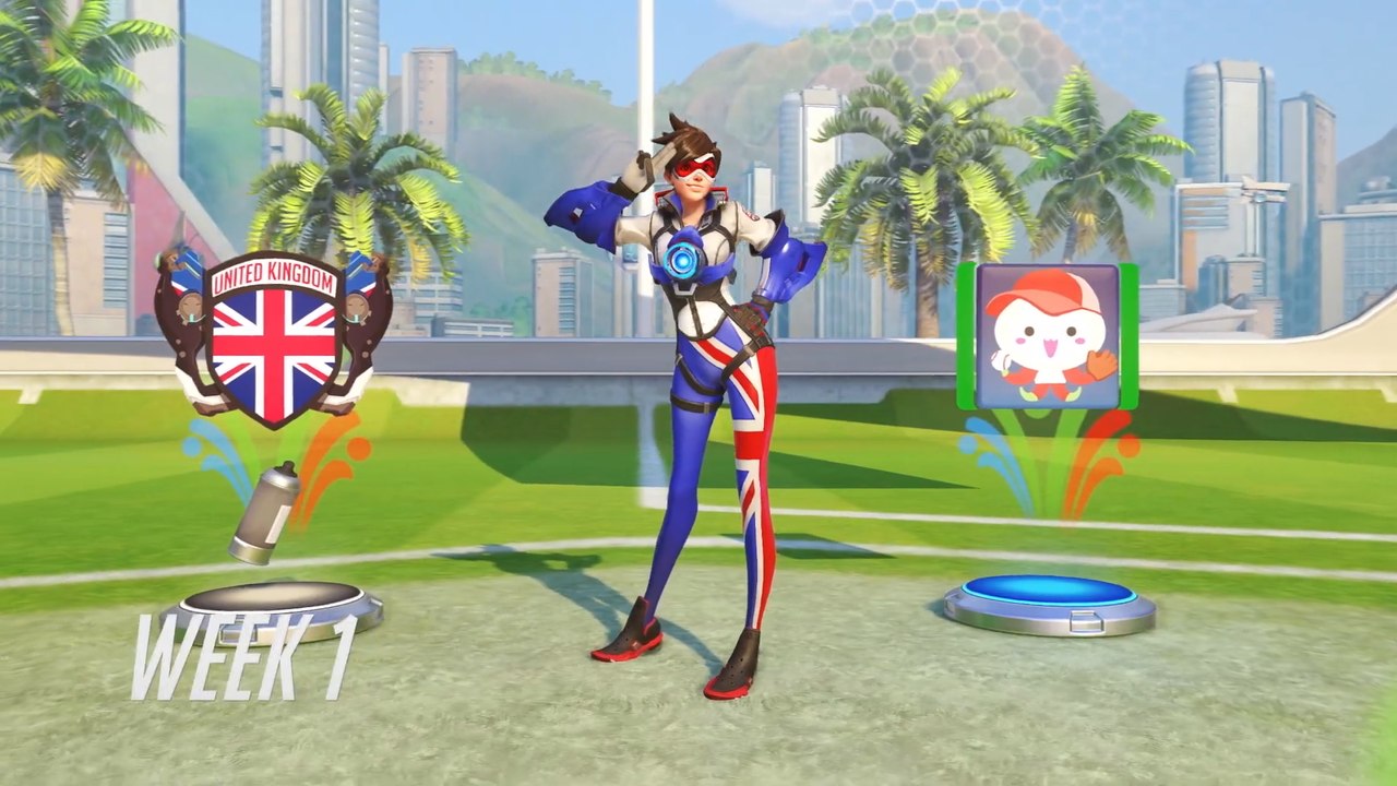 Overwatch : Jeux d'été, Summer Games, Défis hebdomadaires, cosmétiques Tracer, Bastion , Orisa