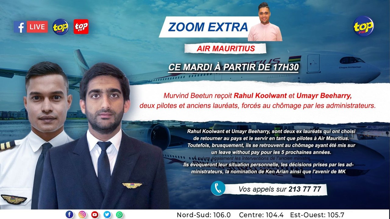 Zoom Extra : Air Mauritius : Murvind Beetun reçoit Rahul Koolwant et Umayr Beeharry, deux pilotes et anciens lauréats, forcés au chômage par les administrateurs.