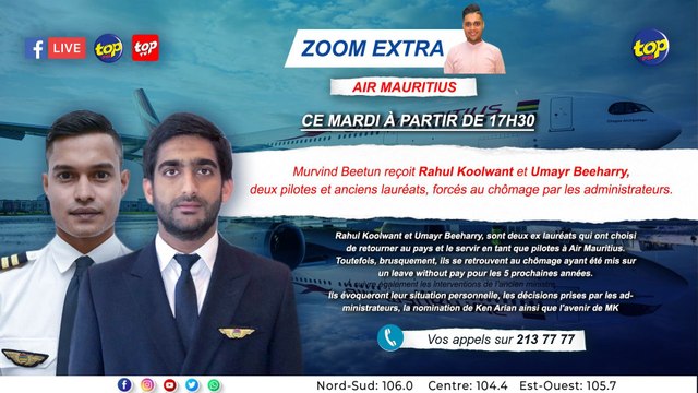Zoom Extra : Air Mauritius : Murvind Beetun reçoit Rahul Koolwant et Umayr Beeharry, deux pilotes et anciens lauréats, forcés au chômage par les administrateurs.