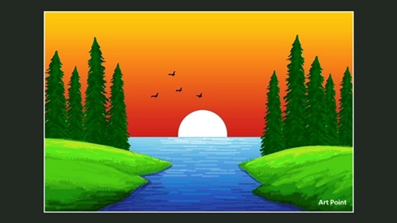 How to Draw - in computer| Microsoft paint tutorial | ms paint | scenery drawing 141 - Art Point