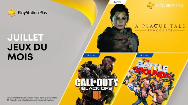 PS+ — A Plague Tale : Innocence, CoD : Black Ops IIII et WWE 2K Battlegrounds sur vos PS4 et PS5