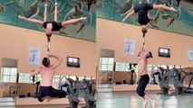 'Immensely talented circus duo performs an 'unrepeatable' aerial stunt '