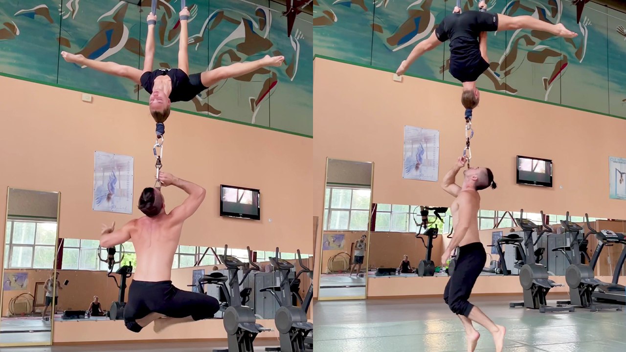 'Immensely talented circus duo performs an 'unrepeatable' aerial stunt '