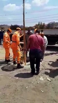 Cavalo cai em buraco e bombeiros fazem resgate com caminhão munck