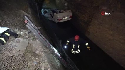 Otomobil sulama kanalına uçtu, ekipler alarma geçti