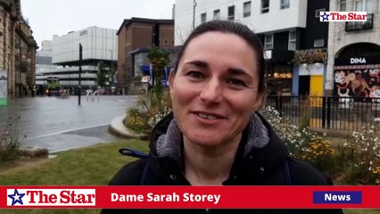 Dame Sarah Storey speaking about active travel schemes in South Yorkshire