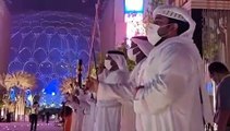 Emirati performers take positions before the opening ceremony