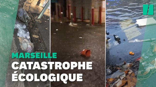 À cause des inondations, des rues de Marseille transformées en rivières de déchets