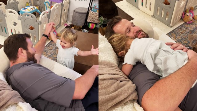 ''Cutest alarm clock' Toddler gently wakes dad up from a nap '