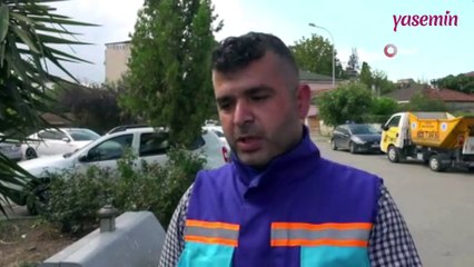 Çöp konteynerine atılan kediyi temizlik görevlisi kurtardı