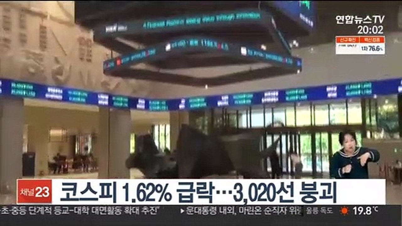 코스피 1.62% 급락…3,020선 붕괴