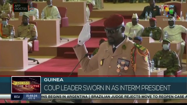 Coup leader sworn in as interim president in Guinea