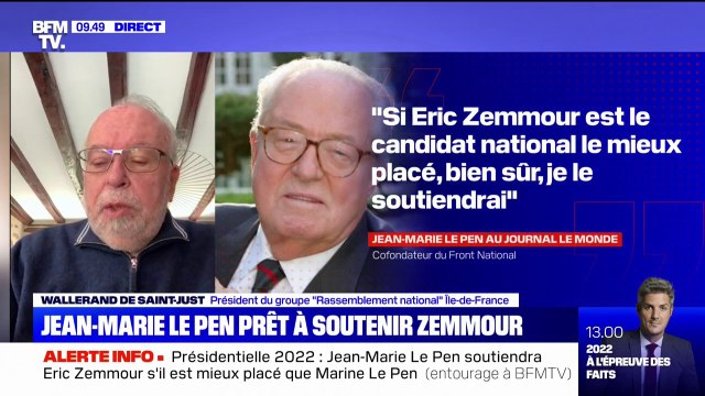 Opportuniste , triste , affligeant : Wallerand de Saint-Just réagit au soutien de Jean-Marie Le Pen à Éric Zemmour