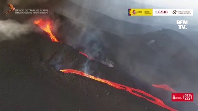 Éruption volcanique aux Canaries: les images aériennes des cratères et des coulées de lave