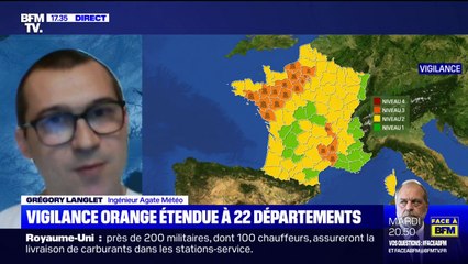 Скачать видео: 22 départements placés en vigilance orange pour pluie-inondation, vent violent, orages et crues