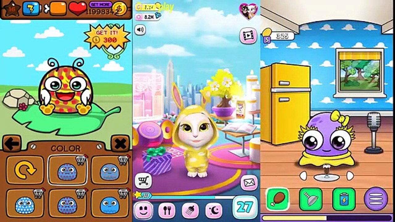 My Talking Angela Vs My Boo Vs Moy 5 Virtual Pet Game - Gameplay HD