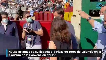 Ayuso aclamada a su llegada a la Plaza de Toros de Valencia en la clausura de la Convención del PP