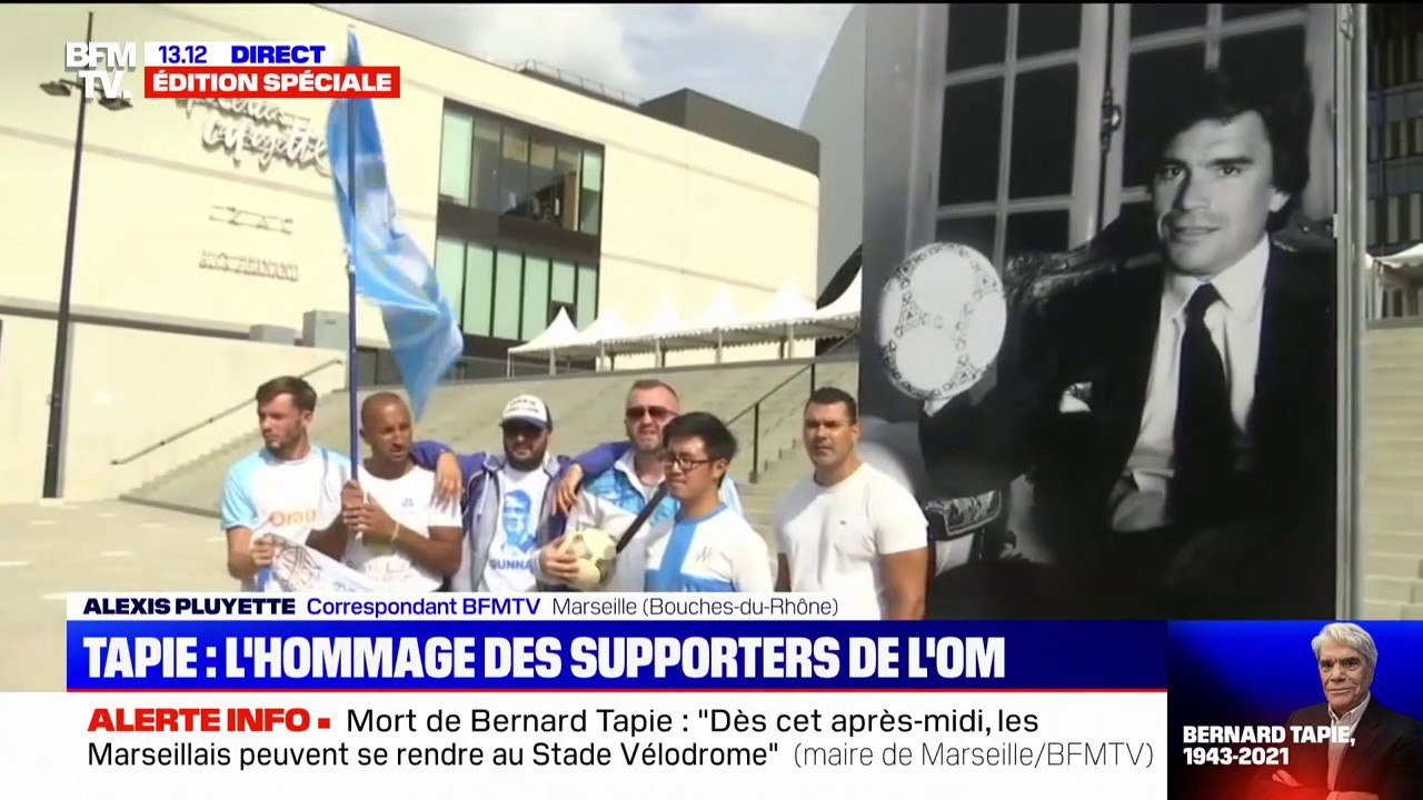 "Notre Bon Dieu, c'est Tapie, car l'OM, c'est une religion": les supporters de l'OM rendent hommage à Bernard Tapie devant le stade Vélodrome