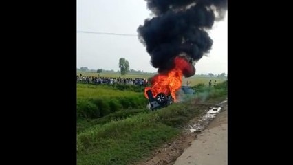 UP Minister's Car thrashed two, farmers burnt vehicles