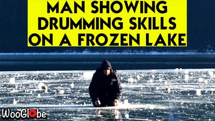'Musician entertains crowd with epic Drum Solo on frozen lake'