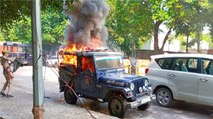 Lakhimpur Violence: Protesters set police vehicle on fire