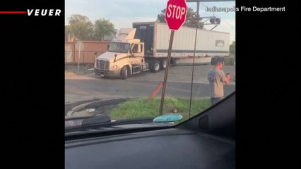 Shocking Footage Shows Train Colliding With Tractor-Trailer; Sparking Fire