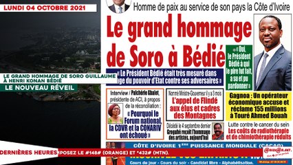 Le titrologue du Lundi 04 Octobre 2021/ Le grand hommage de Soro à Bédié