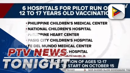 Pilot vaccination of ages 12-17 in 6 hospitals to start on October 15 | via Patrick de Jesus