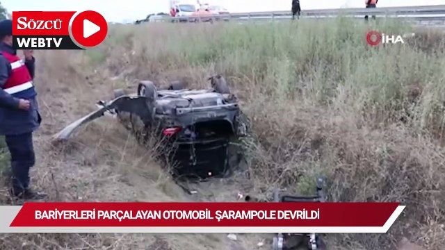 Bariyerleri parçalayan otomobil şarampole devrildi! Yaralılar var