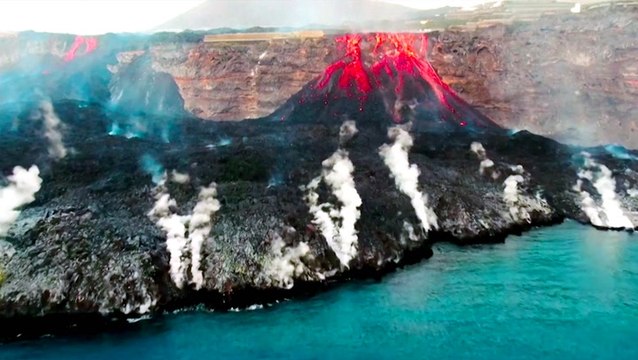 Spectacular videos show lava flowing into the ocean from La Palma volcano