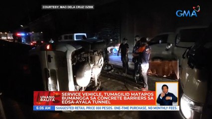 Service vehicle, tumagilid matapos bumangga sa concrete barrier sa EDSA-Ayala Tunnel | UB
