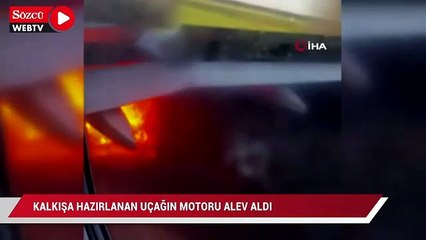 Tải video: Kalkışa hazırlanan uçağın motoru alev aldı