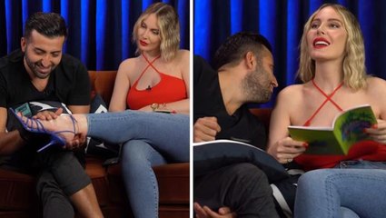 İddia programında ilginç anlar! Ertan Süzgün, Hande Sarıoğlu'nun ayağını okşayarak iltifat yağdırdı